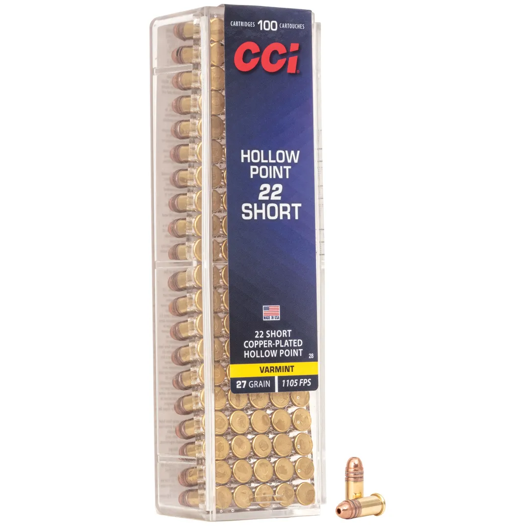 CCI 22 Short HP Ammunition 27 Grain High Velocity Gilded Lead Hollow Point 100 Rounds