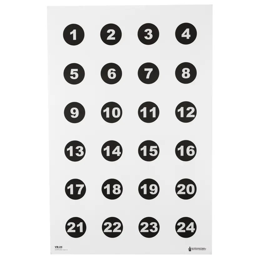 Action Target VB-24 Command Training Targets, 3" Numbered Circles 1-24, 23"x35", 100 Pack - 1