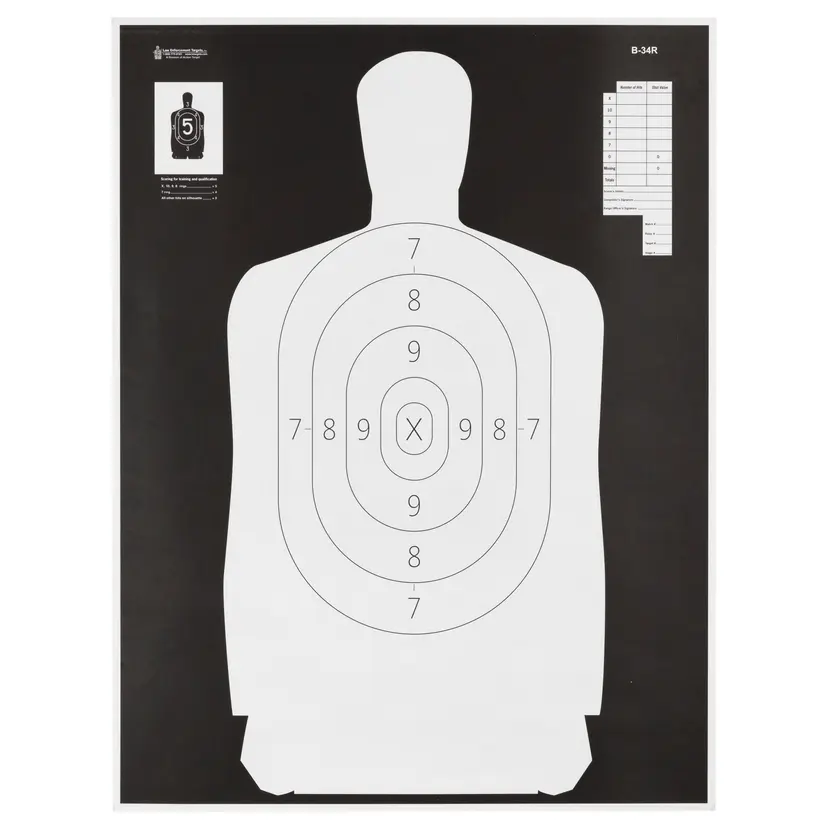 Action Target B-34R Reverse Qualification Silhouette Targets 17.5"x23" Black/White 100 Pack - 1