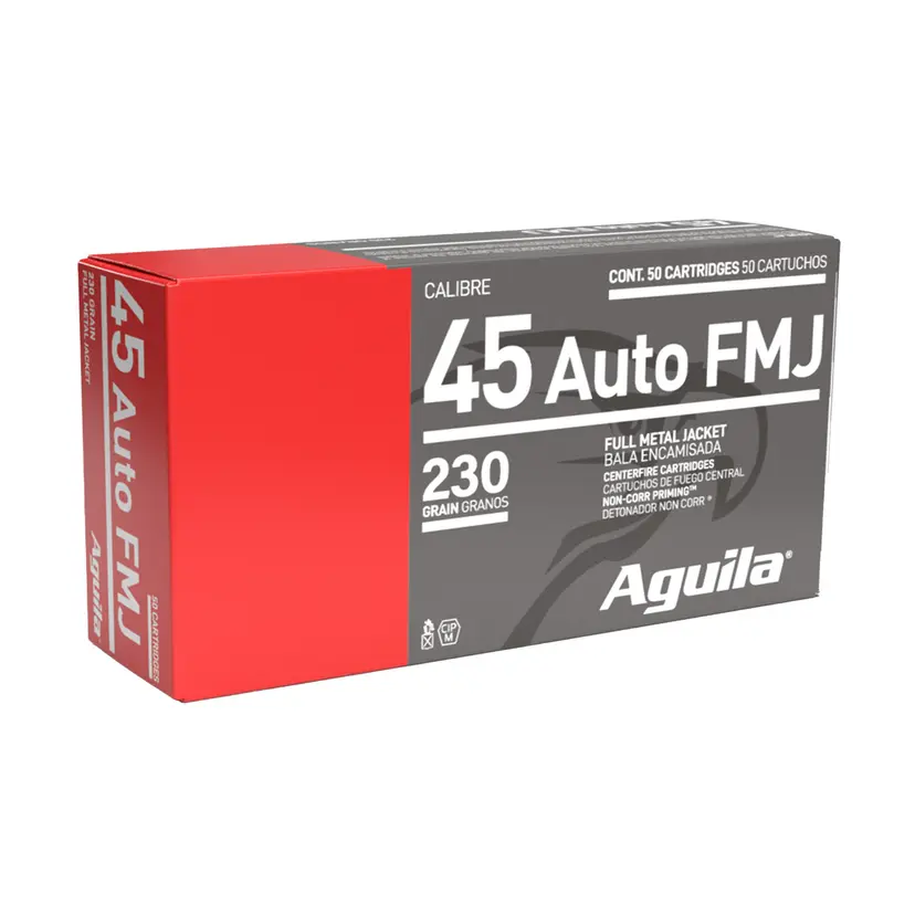 Aguila 45 ACP 230 Grain FMJ Pistol Ammunition – 50 Round Box - 1
