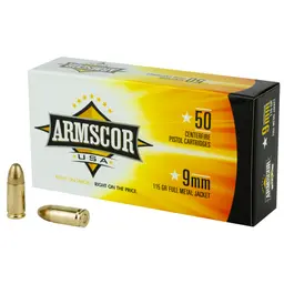 Armscor 9mm 115 Grain FMJ Ammunition – 50 Round Box - 1