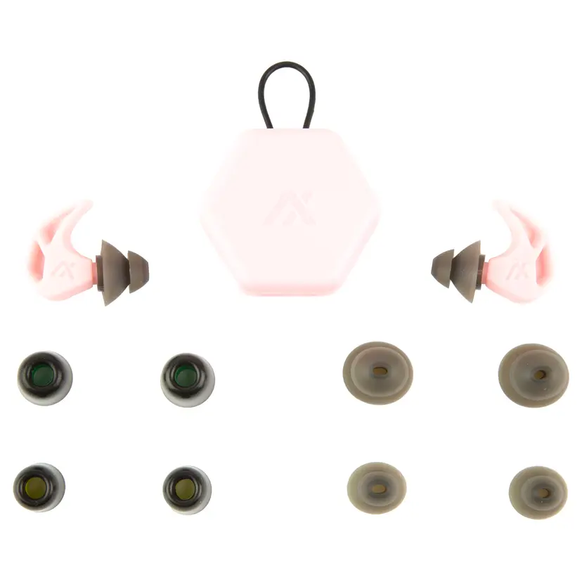 AXIL X20 Soft Pink Earplugs with 3 Silicone Tips, 2 Foam Tips and Carry Case - 1