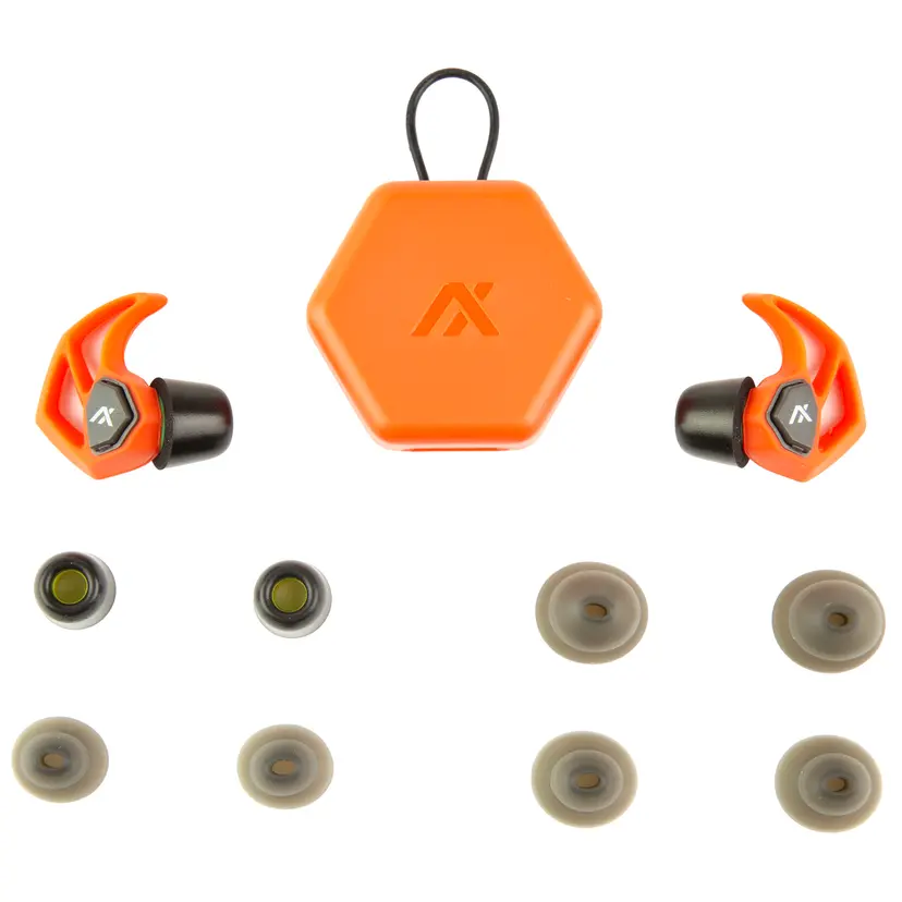 AXIL X30i Blaze Orange Earplugs with 3 Silicone Tips, 2 Foam Tips & Pocket Carry Case – Premium Hearing Protection - 1