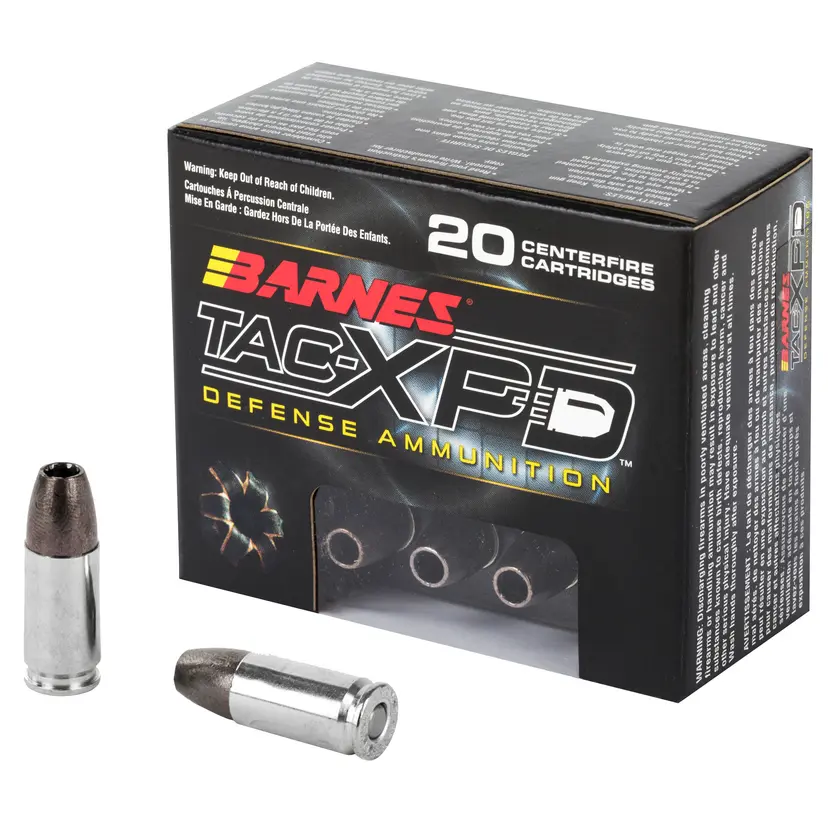 Barnes TAC-XPD 9mm+P 115gr Lead-Free Hollow Point Ammunition | 20 Rounds, California Certified - 1