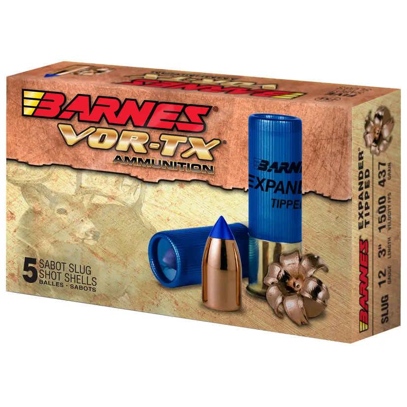 Barnes VOR-TX 12 Gauge 3" 438 Grain Slug Ammo, 5 Round Box – Premium Shotshell Ammunition - 1
