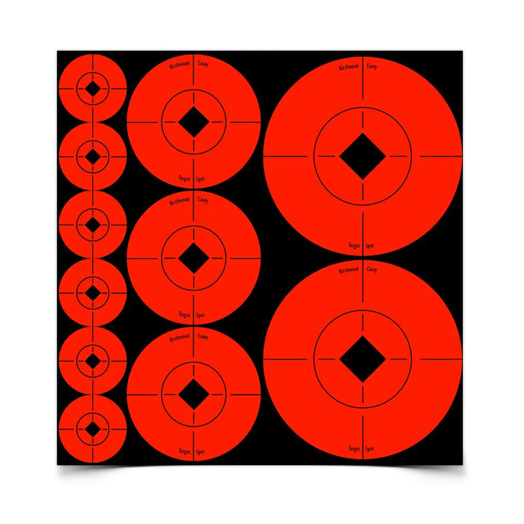 Birchwood Casey Target Spots Assortment – 100 Round Adhesive Shooting Targets, Mixed Sizes
