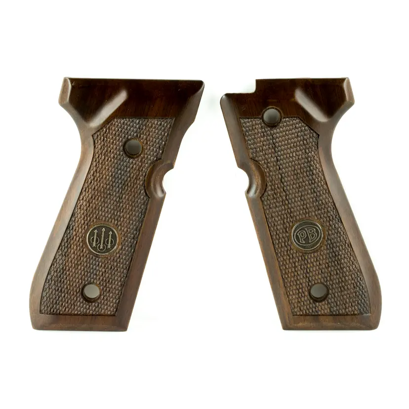 Beretta 92 96FS Wood Checkered Grips Walnut with Medallion Fits 92FS 96 M9 Series Pistols - 1