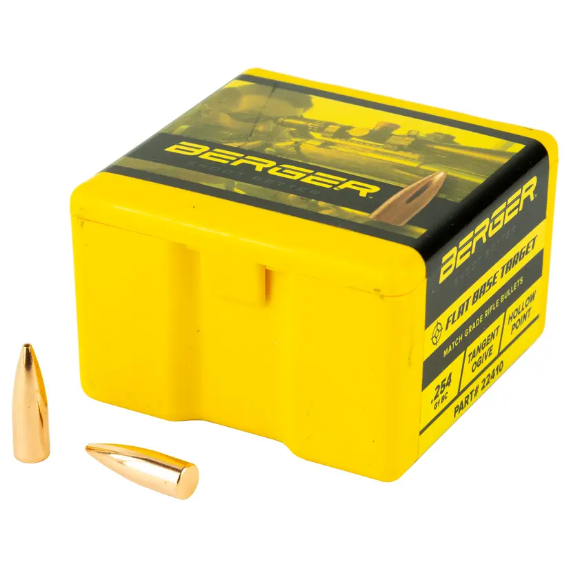 Berger .224 55 Grain FB Target Bullets 100ct – 22 Caliber Flat Base Hollow Point Reloading Supplies - 1