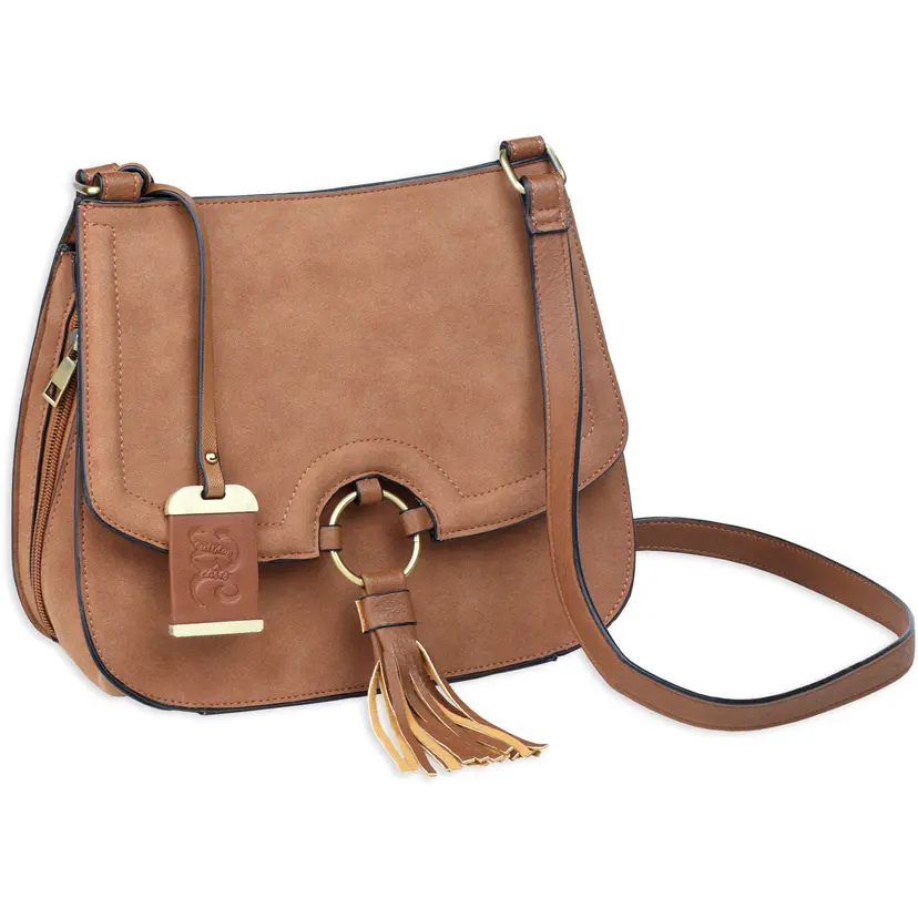 Bulldog Camel Suede Cross Body Purse Holster for Small Autos – Leather Concealed Carry Bag - 1
