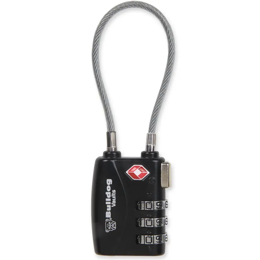 Bulldog TSA Lock with Steel Cable, Black – Secure Travel Lock, Non-California Compliant - 1