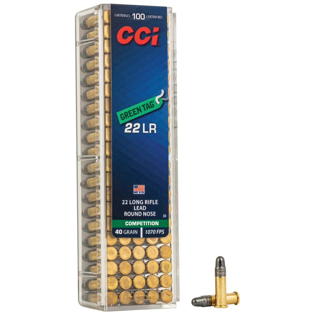 CCI Green Tag 22LR Competition Ammunition 40 Grain LRN 100 Rounds