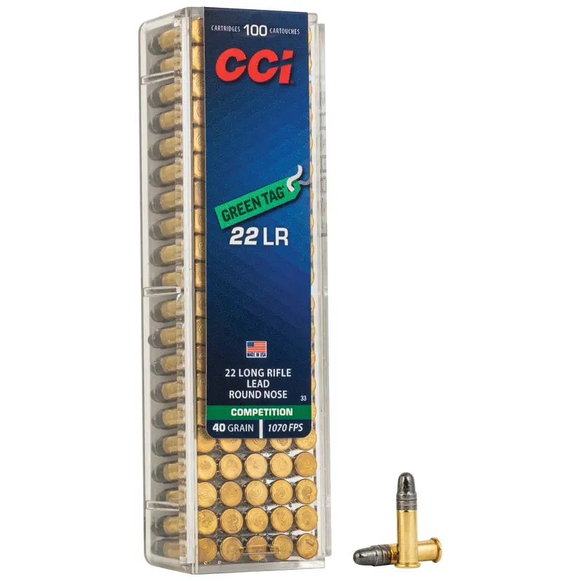 CCI Green Tag 22LR Competition Ammunition 40 Grain LRN 100 Rounds - 1