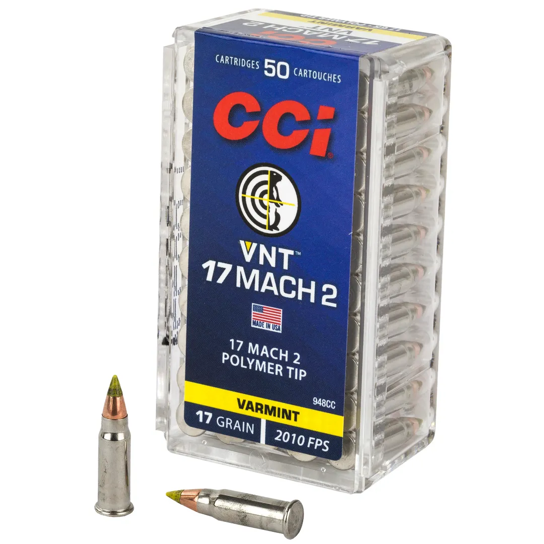 CCI 17 Mach 2 17GR Varmint Tip Ammunition – 50 Rounds, High Velocity Rimfire Ammo