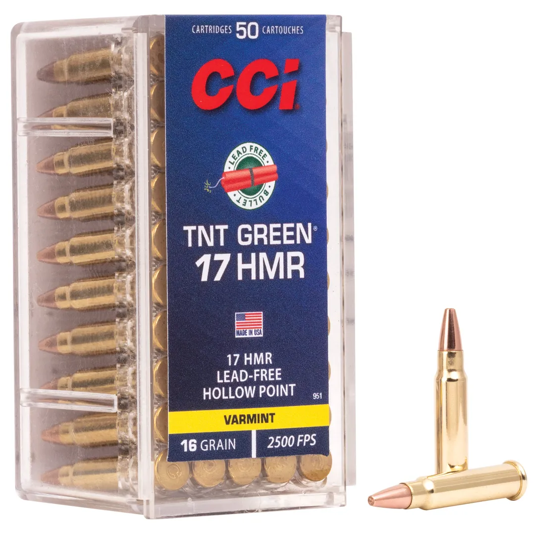 CCI 17 HMR 16 Grain TNT Green Lead-Free Hollow Point Ammunition, 50 Rounds – California Certified Nonlead