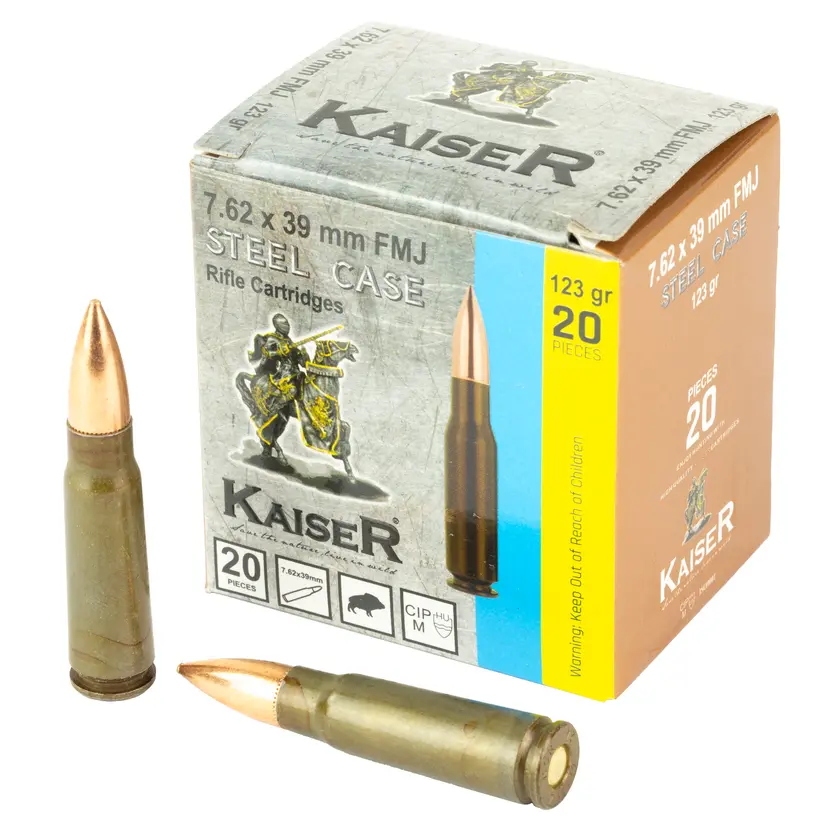 Century Arms KAISER 7.62x39 123GR FMJ Steel Case Ammo 1000Rd Case - 1