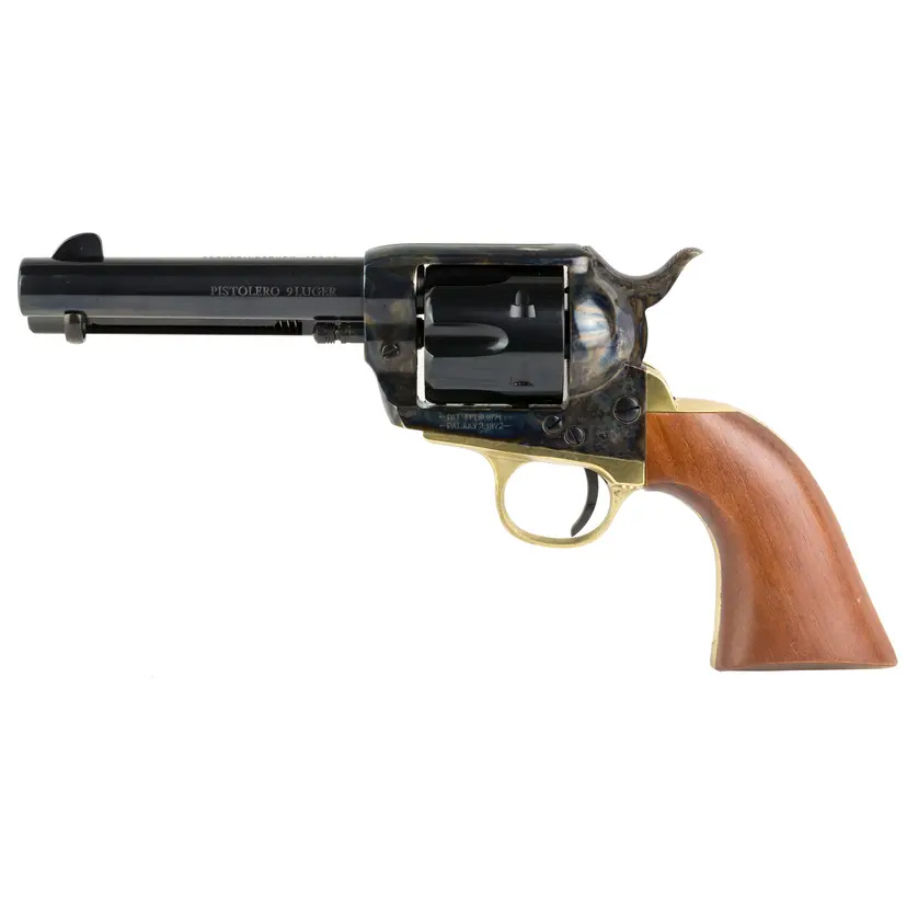 Cimarron Pistolero 9MM Single Action Revolver 4.75" Barrel Color Case Hardened Steel Wood Grips - 1