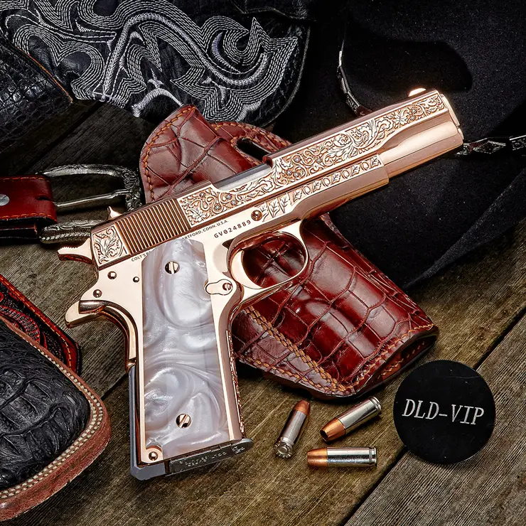 Colt 1911 Series 70 .38Super Vine & Berry Engraving 18K Rose Gold w/ Diamonds - 1