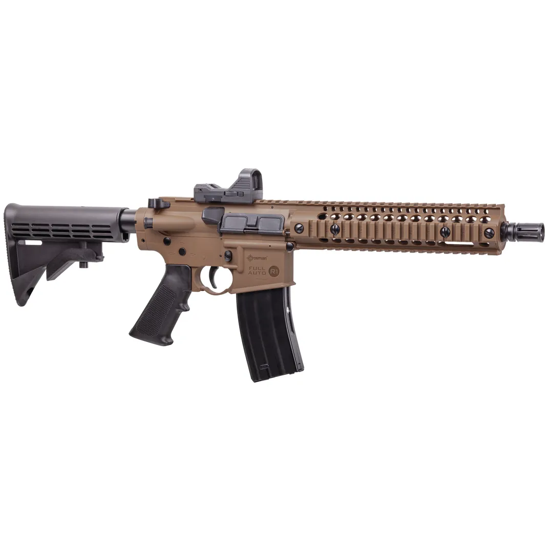 Crosman Full Auto R1 CO2 Air Rifle with Red Dot, 430 FPS, 25rd, Flat Dark Earth, Blowback Action