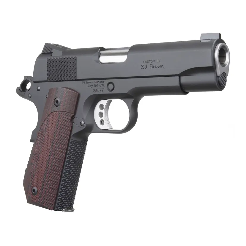 Ed Brown Kobra Carry 1911 Commander 45ACP 4.25" Black Handgun, Bobtail Frame, G10 Grips, 2 Mags - 1