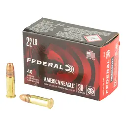 Federal American Eagle 22LR High Velocity 38 Grain Copper Plated Hollow Point Ammo – 40 Rounds - 1