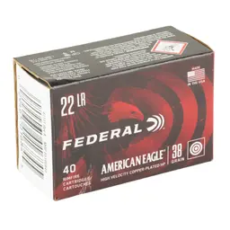 Federal American Eagle 22LR High Velocity 38 Grain Copper Plated Hollow Point Ammo – 40 Rounds - 2