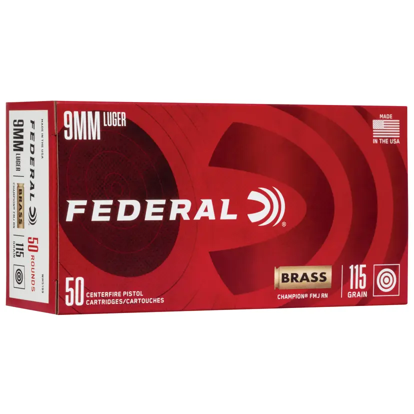 Federal Champion 9MM 115Gr FMJ Ammunition – 50 Round Box - 1