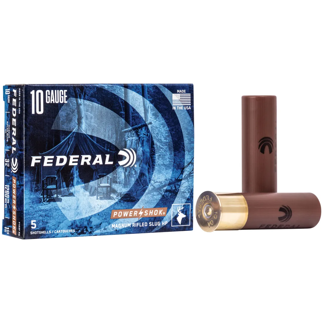 Federal PowerShok 10 Gauge 3.5" 1.75oz Rifled Slug Hollow Point Ammo 5 Rounds