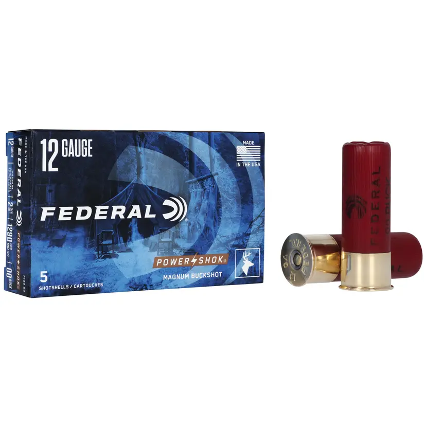 Federal PowerShok 12 Gauge 2.75" 00 Buckshot 12 Pellets 5 Round Box - 1