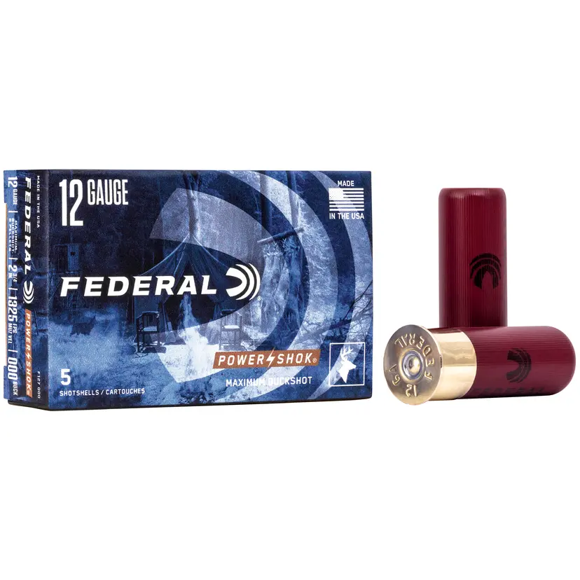 Federal PowerShok 12 Gauge 2.75" 000 Buckshot 8 Pellets 5 Rounds | Shotgun Ammunition - 1