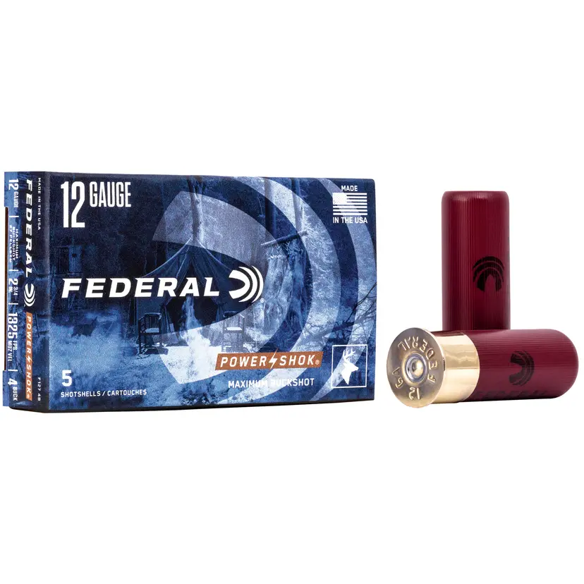 Federal PowerShok 12 Gauge 2.75" #4 Buckshot 27 Pellets 5rd Box - 1