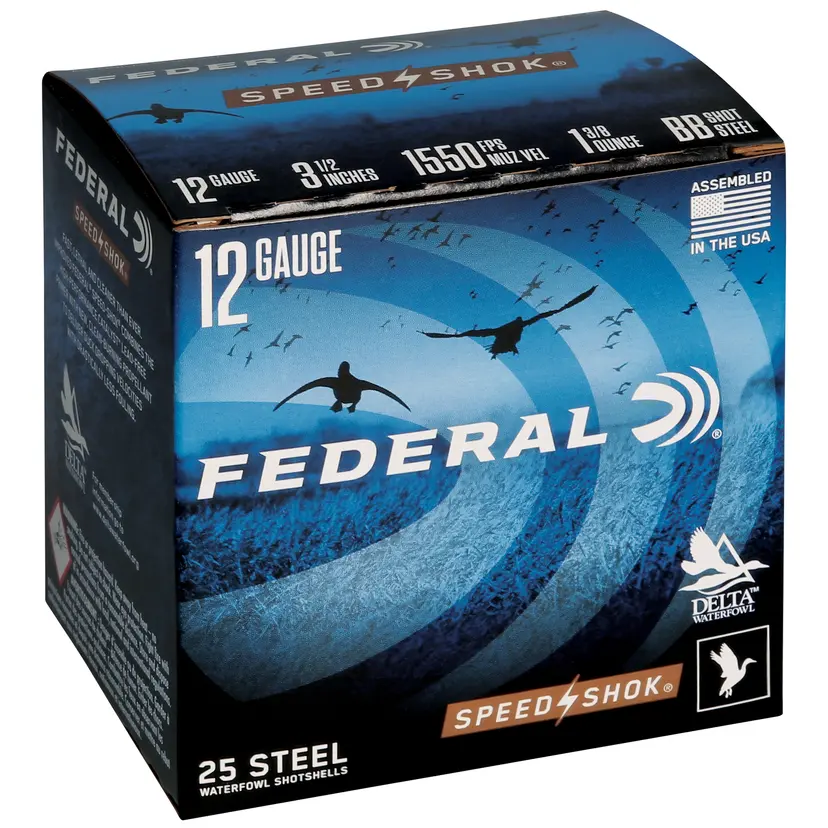 Federal Speed-Shok 12 Gauge 3.5" BB Steel Shot Ammo 25 Rounds Lead Free California Certified - 1