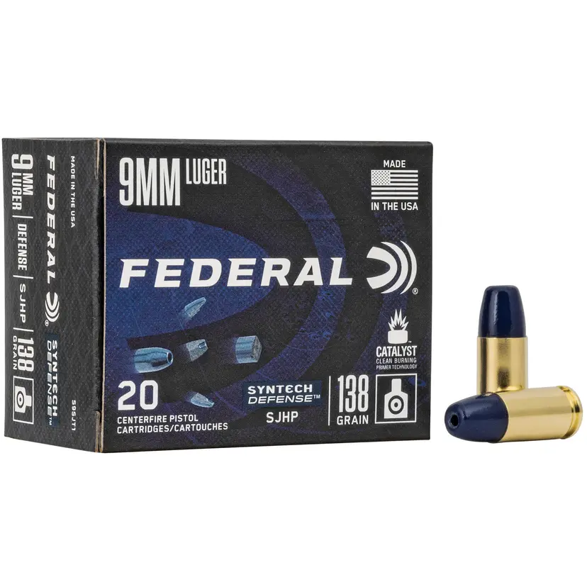 Federal Syntech Defense 9mm 138 Grain SJHP Ammunition 20 Rounds – Clean Burning Primer - 1