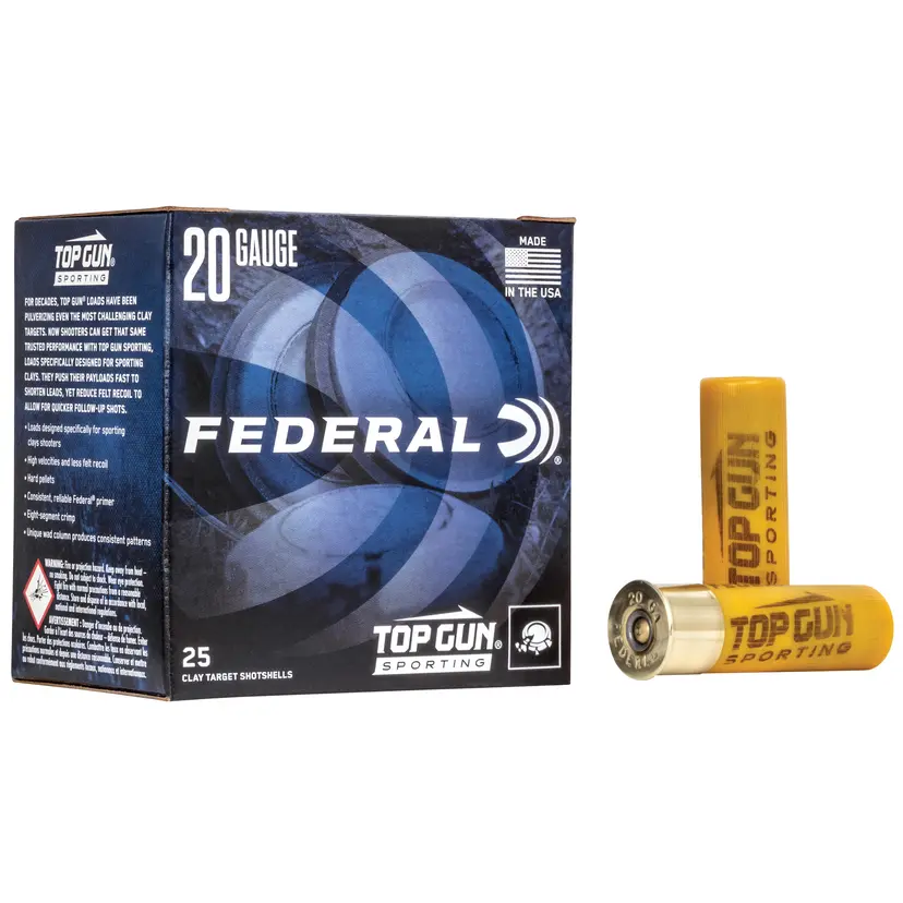 Federal Top Gun 20 Gauge 2.75" #8 Shot 7/8 oz 1250 FPS 25 Rounds – Sporting Ammunition - 1