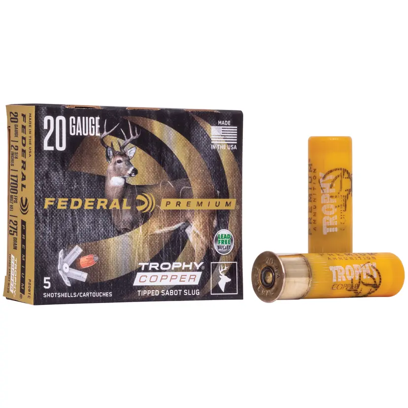 Federal Trophy Copper Tipped Sabot Slug 20 Ga 2.75 275Gr 5 rd Box - 1