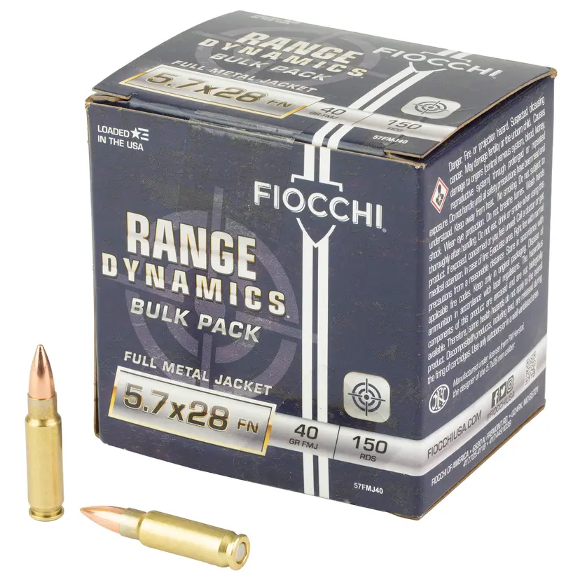 Fiocchi Range Dynamics 5.7x28mm 40gr FMJ Ammunition – 150 Round Box - 1