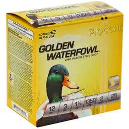 Fiocchi 12 Gauge #2 Steel Shot Golden Waterfowl 3" Ammo – 25 Round Box - 2