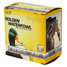 Fiocchi 12 Gauge #2 Steel Shot Golden Waterfowl 3" Ammo – 25 Round Box - 3