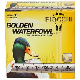 Fiocchi Golden Waterfowl 12 Gauge 3" #4 Steel Shot Ammo – 25 Rounds - 1