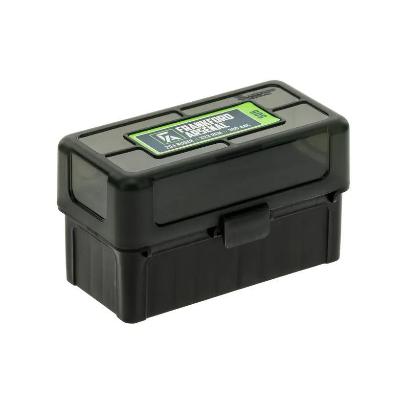 Frankford Arsenal Hinge-Top Ammo Box 50rd for .222 & .223 Remington, Smoke Gray Plastic - 1