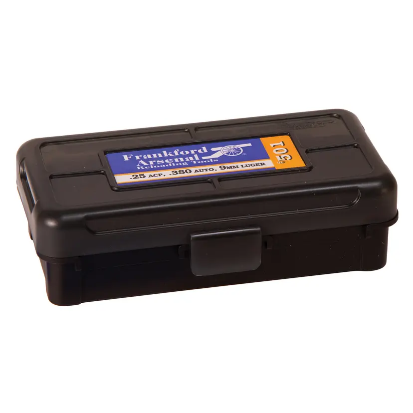 Frankford Arsenal Hinge-Top Ammo Box 50rd for 32ACP 380 Auto 9MM – Smoke Gray Plastic Reloading Case - 1