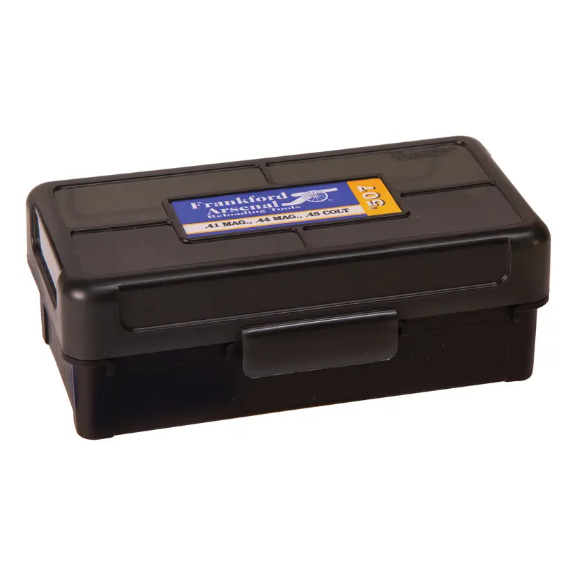 Frankford Arsenal 50-Round Ammo Box for 44 Special & 44 Magnum, Hinge-Top Plastic Case, Smoke Gray - 1