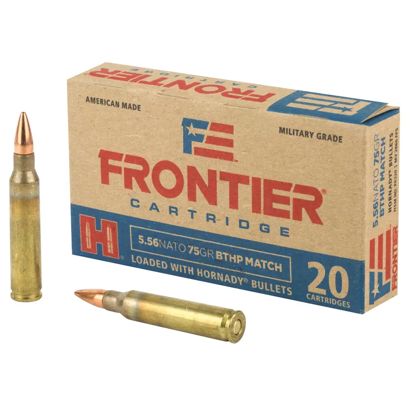 Frontier 5.56 NATO 75gr BTHP Match Ammunition 20 Rounds – Lake City Brass - 1