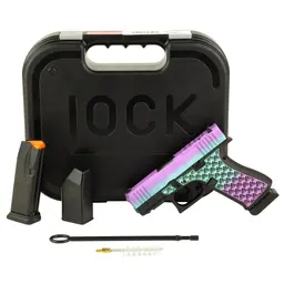 GLOCK 43X 9mm Sub-Compact Striker-Fired Pistol 3.41in Barrel 15+1 Island Bug Cerakote Shark Coast Tactical Custom Stipple Fixed Sights 2 Mags - 4