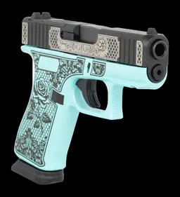 Glock 43X Black/Silver Cerakote Aqua Rose Cerakote 9mm - 3