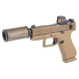 GLOCK 43X Hush Puppy 9mm Sub-Compact Pistol FDE 3.92in Threaded Barrel 1/2x28 Holosun 407K 15rd w/ Model 2 Suppressor - 3