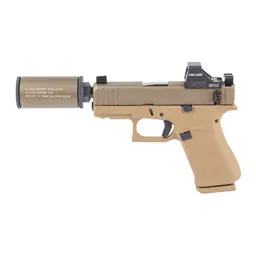 GLOCK 43X Hush Puppy 9mm Sub-Compact Pistol w/ Holosun 407K, 3.92in 1/2x28 Threaded Barrel, FDE Cerakote, 10rd, Compact Model 2 Suppressor - 2