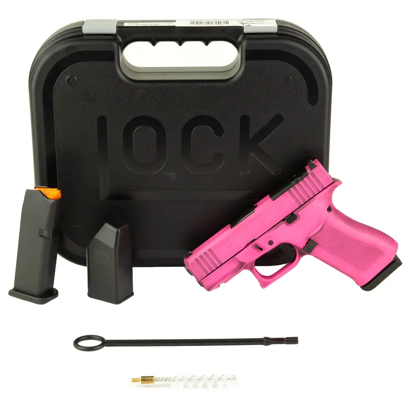 GLOCK 43X MOS 9mm 3.41in Striker-Fired Sub-Compact Pistol, 10+1, Battle Worn Bubble Gum Pink Cerakote, Optic Cut, 2 Mags - 1