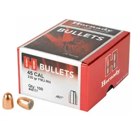 Hornady FMJ-RN 45 Cal .451 230 Grain Bullets – 100 Count Reloading Supplies - 1