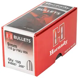 Hornady FMJ-RN 9mm Bullets .355 115gr Round Nose – 100 Count Reloading Supplies - 3