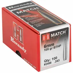 Hornady Match 6MM .243 105gr BTHP Bullets – 100 Count Reloading Supplies - 2